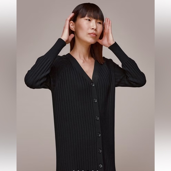 BLACK WHISTLES RIBBED V-NECK NELLY CARDIGAN SWEATER‎ DRESS COTTON BLEND - Picture 1 of 15